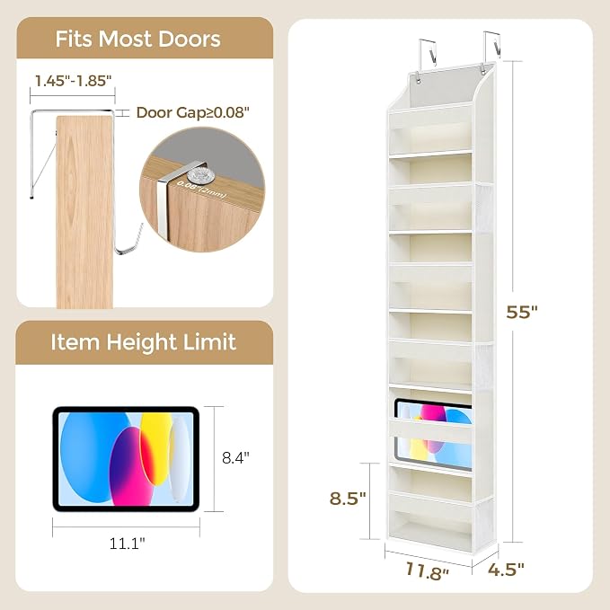 2-Pack Small 6 Tiers Over the Door Hanging Organizer, 6 Clear Pockets and 6 Mesh Pockets, 11.8” Wide for Narrow Cabinet Doors, French Doors in the Bathroom, Closet, RV - Image 7