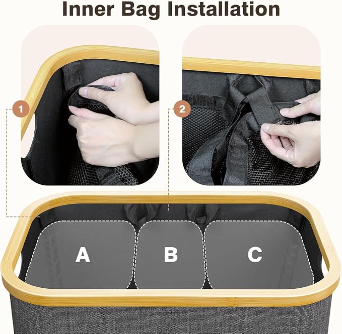 Hampers for Laundry Basket with Lid, 160L Large Laundry Hamper 3 Section - Image 4