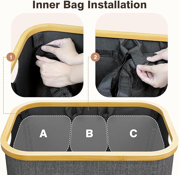 Hampers for Laundry Basket with Lid, 145L Large Laundry Hamper 3 Section - Image 2