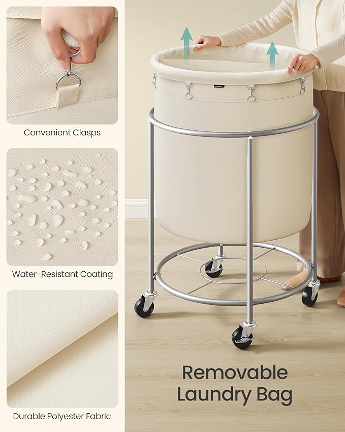 SONGMICS Laundry Basket with Wheels, 63.5 Gal., Steel Frame, Removable Bag - Image 5