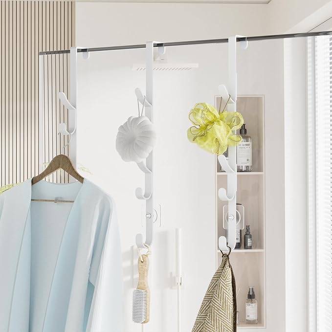 Kaiferty Over the Door Hooks, Metal Door Hooks for Hanging, Over the Door Purse Organizer for Coat Hanger, Back of Shower Door for Hanging Towel Rack Clothes, Hat, Bathroom, Closet (White-3Packs) - Image 8