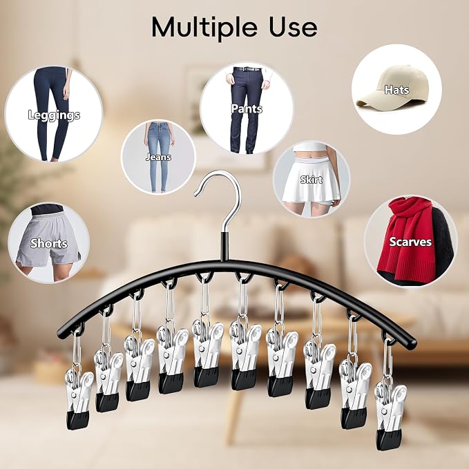 TomCare 4 Pack Space Saving Hangers, 2 Tank Top and 2 Leggings Organizers | 360° Swivel Design, 20 Clips for Leggings and Yoga Pants, Stainless Steel Hanging Closet Organizer - Image 4