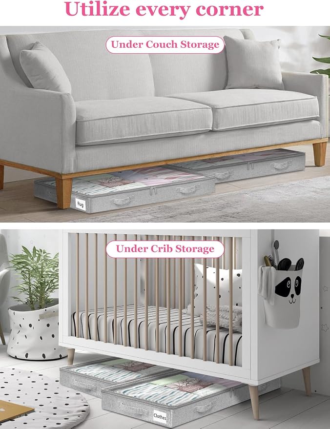 3-in Low Profile Under Bed Storage, No Structure, 2-Pack, Gray | 3" Ultra-Slim, Clear Lid, Reinfoced Handles & Smooth Zips, Dustproof & Waterproof, for Low Bed, Couch, Crib Storage - Image 7