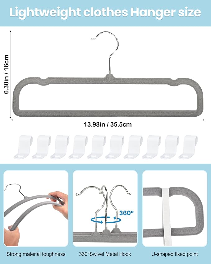 Velvet Hangers Non Slip - 20 Pack Pants Hangers for Grey Felt Hangers - Image 3