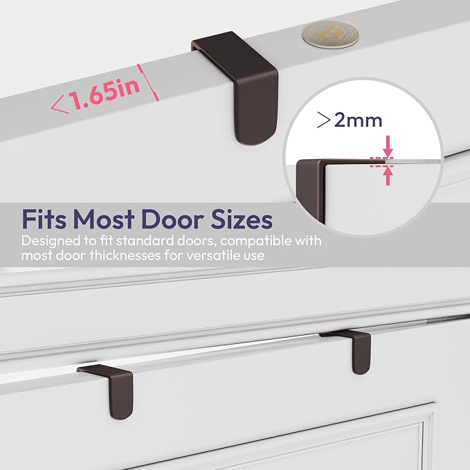 SWTYMIKI Over The Door Hooks Organizer - Multi-Functional Door Hanger with 16 Hooks & 2 Mesh Baskets, Long Coat Rack for Bathroom, Bedroom, Living Room, Home Storage Organizer, Bronze - Image 6