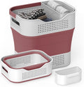 TECHMILLY Collapsible Plastic Laundry Basket Hamper with Handles, 35L Portable Rubber Clothes Basket, Pop Up Storage Container/Organizer with Hanging basket for Washing & Storage, Red by TECHMILLY