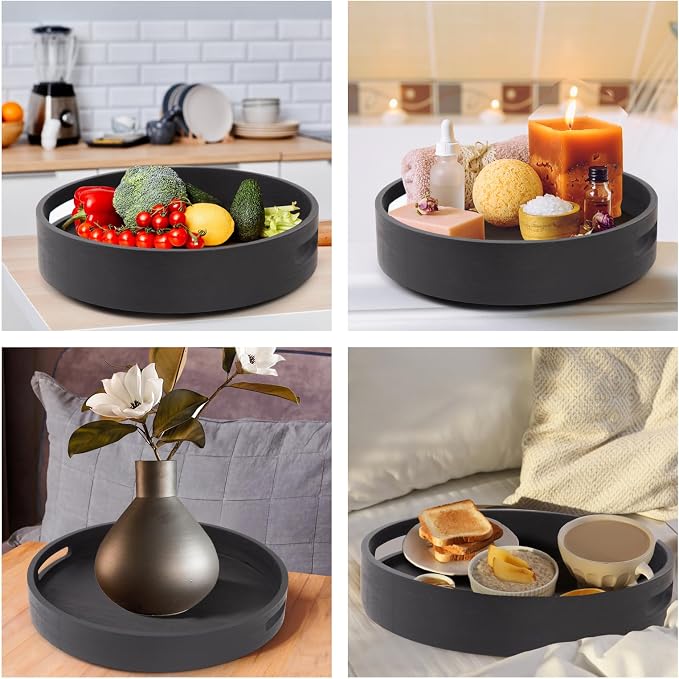 10in Black Bamboo Lazy Susan Turntable Organizer for Pantry - Image 4