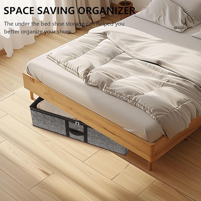 homyfort Under the Bed Shoe Organizer Fits 12 Pairs and 4 Pairs Boots,Sturdy & Breathable Materials,Underbed Storage Solution for Kids Men & Women Shoes,Great Space Saver for Your Closet Set of 2 - Image 7