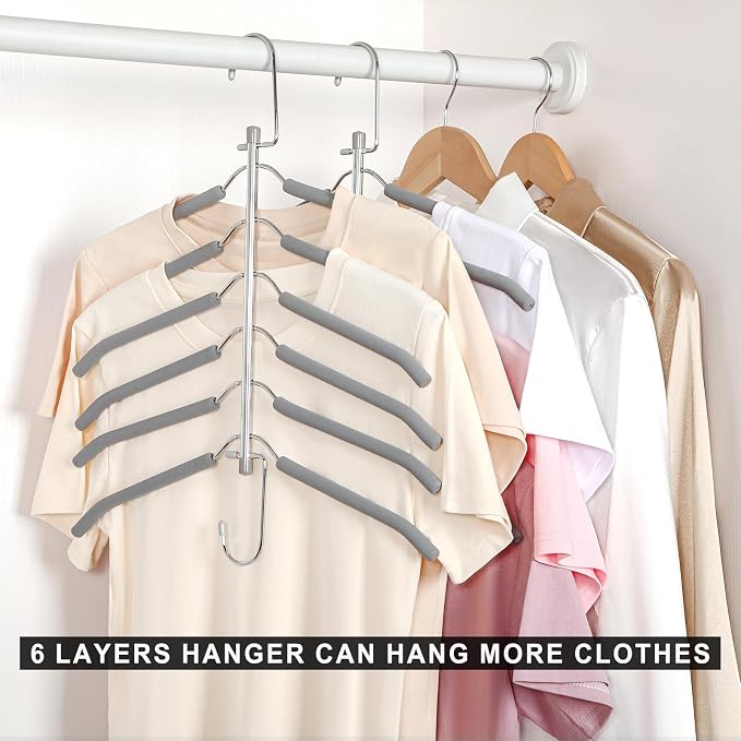 TOPIA HANGER Clothes Hanger Space Saving, 6 Tier Shirt Coat Hangers Space Saving No Bump Shoulder Hangers with No Slip Foam Padded Closet Organizers and Storage for Men and Women 4 Pack CT65G - Image 4
