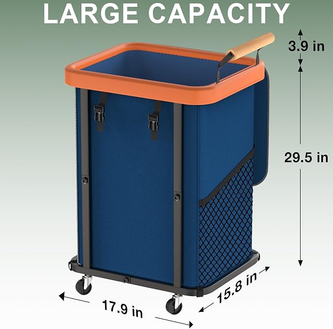 150L Laundry Basket with Wheels, Rolling Basket Hamper with Lid & Handle - Image 6