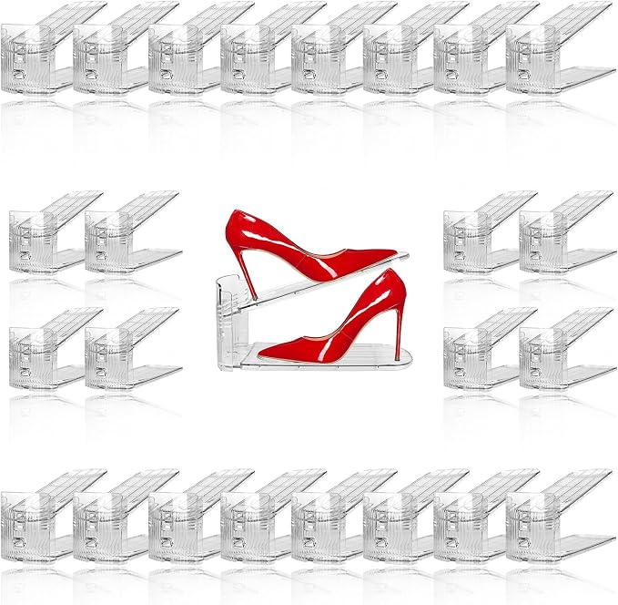 NVGSN 24Pack Clear Shoe Slot Organizer,Shoe Stacker,Storage Space Saver 50% | 3 Levels Adjustable Height 3.7''-7.7''shoe Organizer for Closet,Easy to Assemble shoe Rack Holder,Organizador de Zapatos by NVGSN
