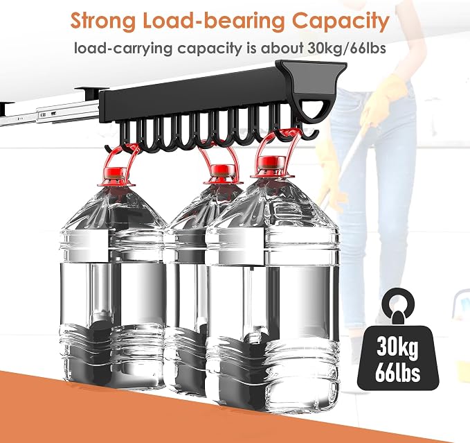 Pull-out Mop and Broom Holder with 20 Sliding Hooks - Image 4