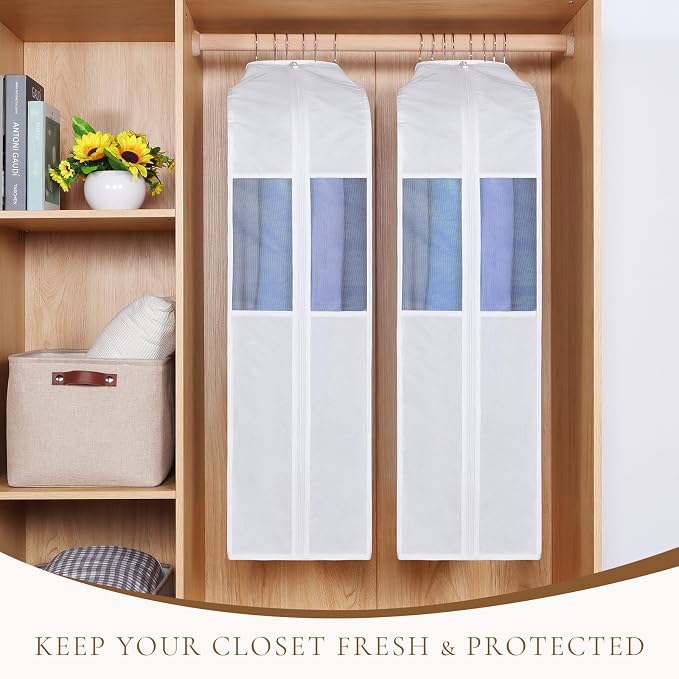 Univivi 32 Inch Cotton Hanging Garment Bag for Closet Storage 4 Pack, White - Image 3