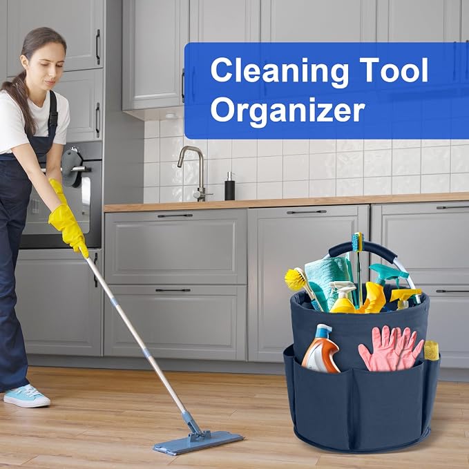 Cleaning Caddy with Handle, Cleaning Products Organiser, 17L Foldable Storage Basket, Cleaning Caddy Organiser, Portable Multi Cleaning Bucket Bag for Home, Garden (Dark Blue) - Image 3