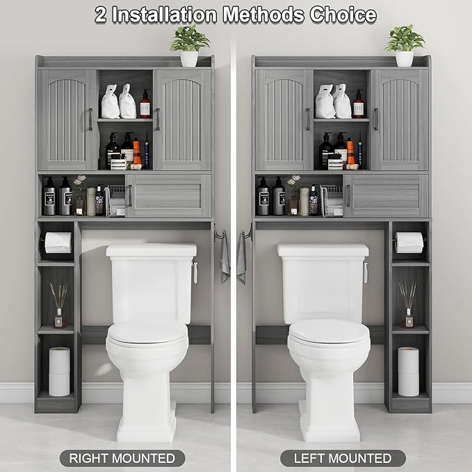 Vabches Over The Toilet Cabinet with 2 Barn Doors & Sliding Door, Grey - Image 5