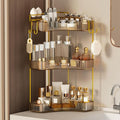 3-Tier Corner Bathroom Counter Organizer，Makeup & Skincare Shelf with Built-in Brush Holder，Space-Saving Bathroom Countertop Organizer for Skincare, Perfume, Cosmetics(Amber) by GREENBY