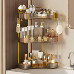 3-Tier Corner Bathroom Counter Organizer，Makeup & Skincare Shelf with Built-in Brush Holder，Space-Saving Bathroom Countertop Organizer for Skincare, Perfume, Cosmetics(Amber) by GREENBY