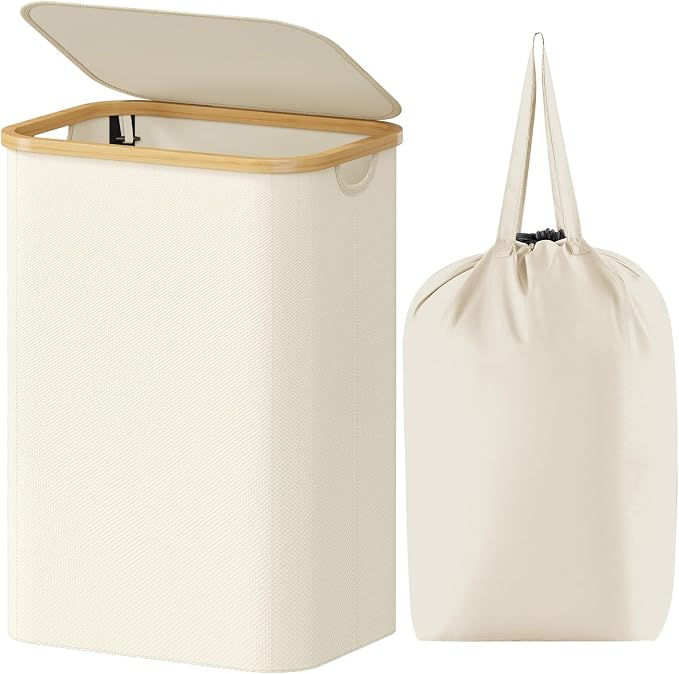 Lifewit 80L Large Laundry Basket with Lid, Removable Bags, White by Lifewit