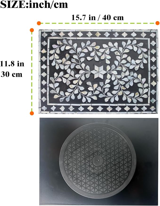 Rectangle Mother of Pearl Lazy Susan Turnable Organizer, 360 Degree Round Table Countertop Decorative Spinning Tray for Kitchen Cabinet Counter Spice Pantry Dinner Table (Black Wicker Butterfly) - Image 3