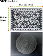 Rectangle Mother of Pearl Lazy Susan Turnable Organizer, 360 Degree Round Table Countertop Decorative Spinning Tray for Kitchen Cabinet Counter Spice Pantry Dinner Table (Black Wicker Butterfly) - Image 3