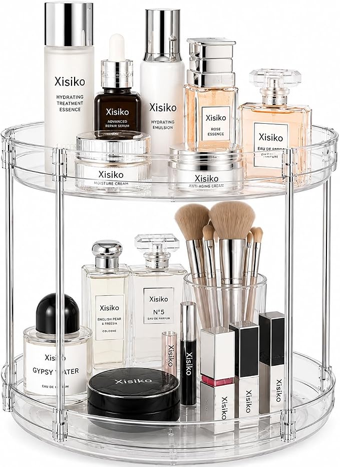 360° Rotating Bathroom Counter Organizer, 2 Tier Clear Makeup Organizer Vanity Storage for Skincare Perfume Cosmetics, Lazy Susan Spinning Storage for Bathroom Vanity Kitchen by Unknown