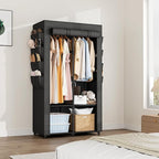 Portable Closet for Hanging Clothes, Portable Wardrobe Closet with Cover, 4 Storage Shelves, 2 Hanging Rods and 8 Side Pockets, Easy Assembly and Sturdy Free Standing Closet for Bedroom, Black - Image 8