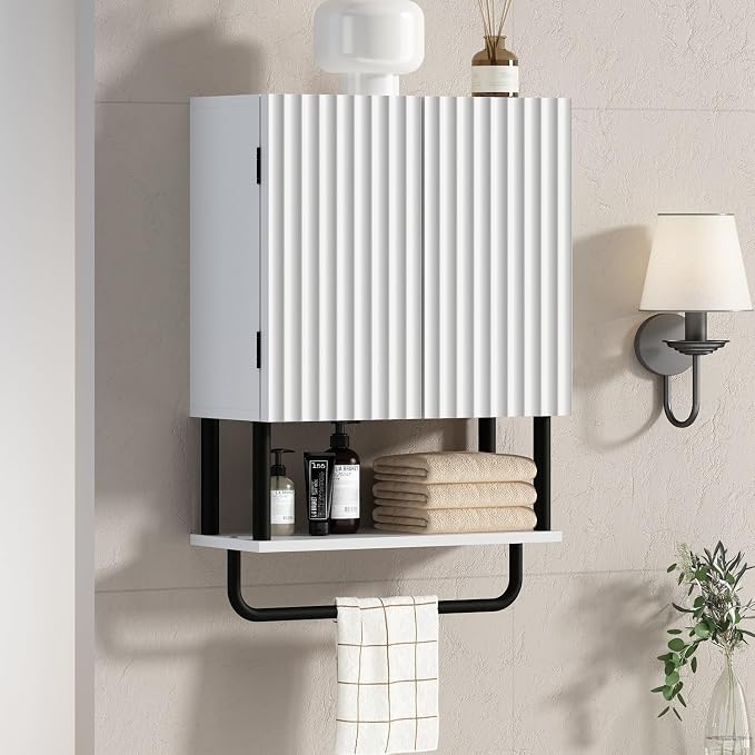 RUSTOWN Fluted Bathroom Wall Cabinet with 2 Doors, 3-Tier Medicine Cabinet by RUSTOWN