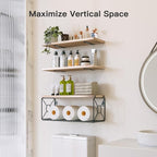 Amada Bathroom Shelves with Storage Basket, Set of 3, Natural Wood - Image 2