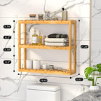 Domax Bamboo Bathroom Shelf 3-Tier Wall Mount Storage Rack Multifunctional Adjustable Layer Free Standing Over Toilet Utility Shelves Living Room Kitchen (Bamboo) - Image 3