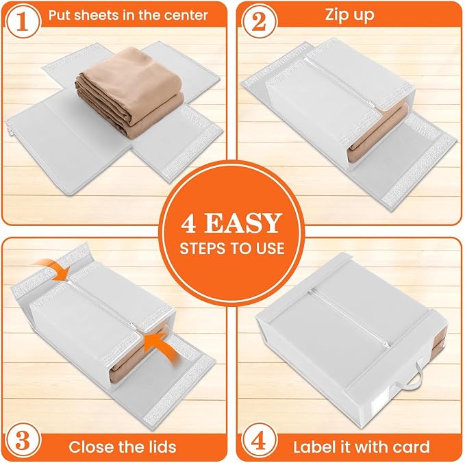 WOWBOX Sheet Organizers and Storage,Closet Bed Sheet Organizer Under Bed Storage and Organization with Label Cards & Clear Window for Bedding Sheets,Duvet Covers,Blankets (10 Pack，White) - Image 4