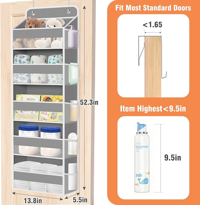 Over The Door Organizer Storage Large Capacity Hanging Bedroom Storage | 5 Shelves, 40 LB Capacity, Foldable Mesh Design, Clear Window, Sturdy, Large Storage Organizer for Nursery, Pantry & Closet - Image 2