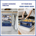 Surblue Hanging Closet Storage Bag Collapsible 3-Shelf Washable Oxford Fabric with 2 Hooks (XL 17.71 * 11.81 * 20in, Blue) - Image 2