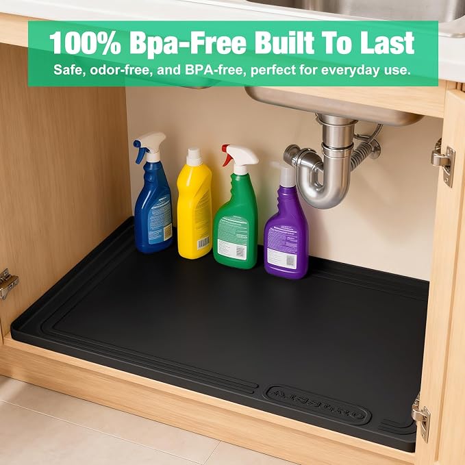 Under Sink Mat 31 X 22, Waterproof Silicone Cabinet Kitchen Liner, Black - Image 9