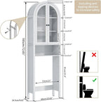 Arched Over The Toilet Storage Cabinet with Acrylic Doors, 4 Tier Small Bathroom Shelf Organizer, Arched Bathroom Cabinet with Adjustable Shelf, Slim Narrow Toilet Rack, Wood, White - Image 2