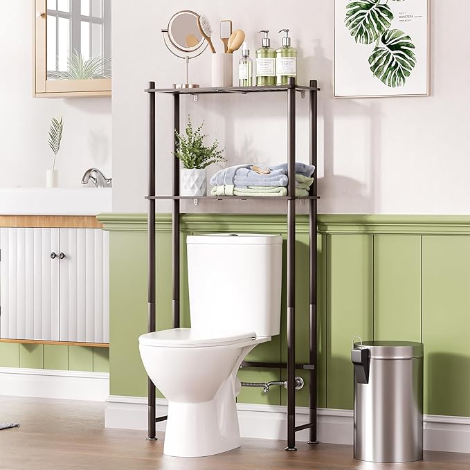AmazerBath Bamboo Over The Toilet Storage Shelf, 2-Tier Over Toilet Bathroom Organizer Rack, Bathroom Shelves Over Toilet Space Saver, Espresso by AmazerBath