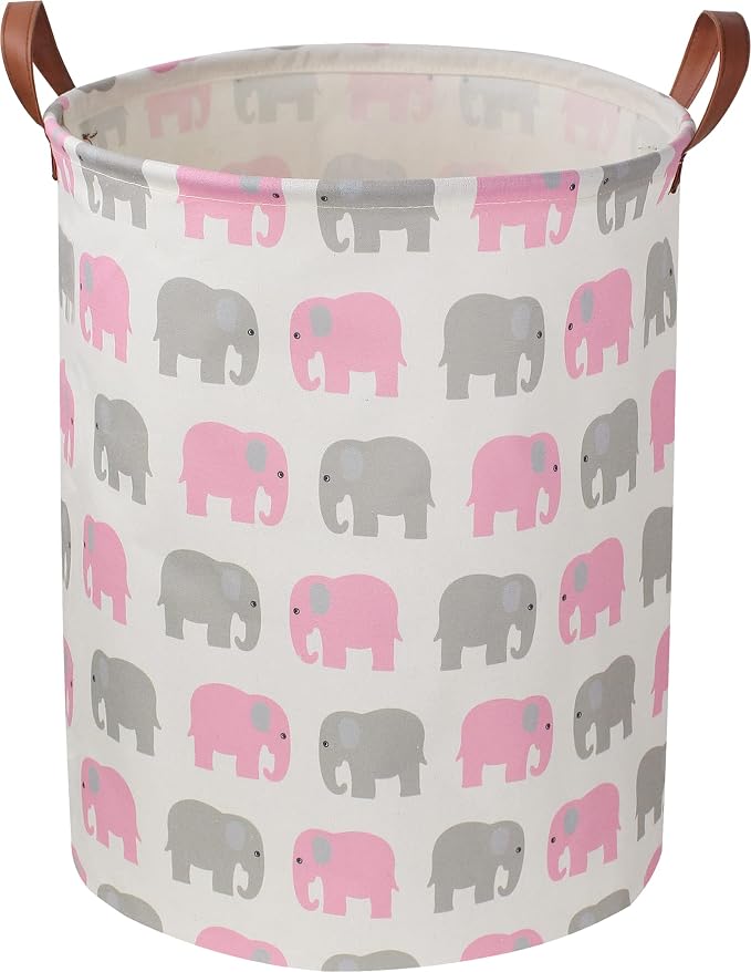 NTAOHAMPER Laundry Basket,Waterproof Hamper,Clothes Hampers for Nursery,Gift Basket,Room Decor,Collapsible Storage Basket (Pink Elephant) by NTAOHAMPER