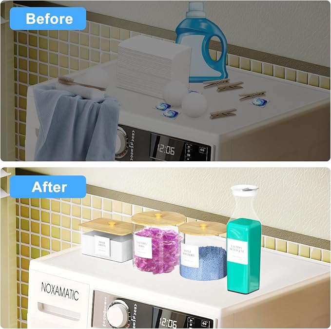 3+1 Pack Laundry Pods Containers & Dryer Sheet Holder & Laundry Detergent Dispenser, Laundry Room Organization and Storage Jars with Lids, Labels and Scoops for Scent Booster, Powder, Pods - Image 3