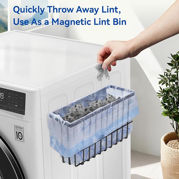Laundry Room Organization and Storage Magnetic Dryer Ball Holder with Magnetic Hanger Holder, Magnetic Lint Bin for Washer Dryer, Iron Basket Dryer Ball Container, Magnetic Laundry Organizer (Black) - Image 7