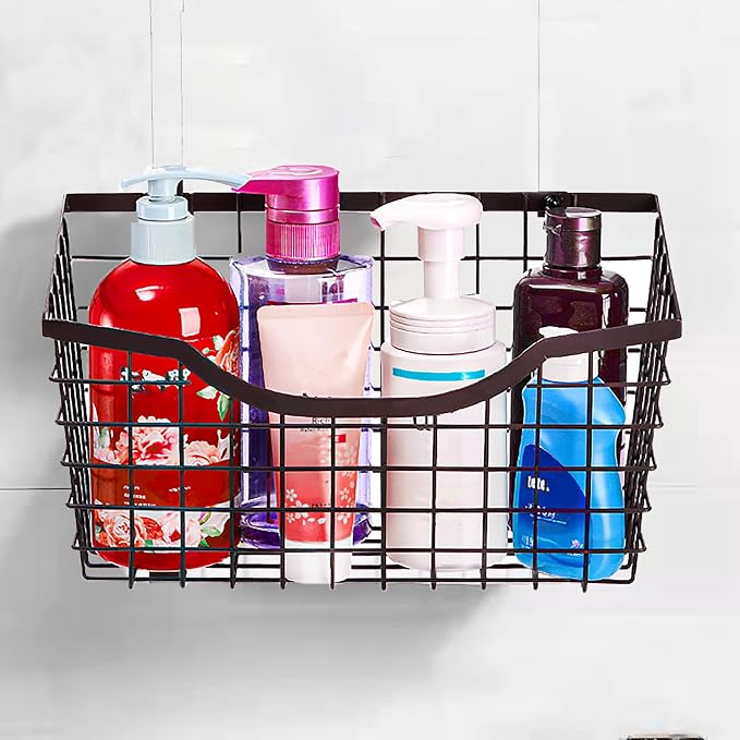 Nicunom 2 Pack Cabinet & Wall Mount Basket, Large Metal Wire Basket Wall Mount Hanging Basket Over Cabinet Door Organizer Bin Grid Storage Baskets for Home Kitchen Bathroom Pantry, Bronze - Image 7