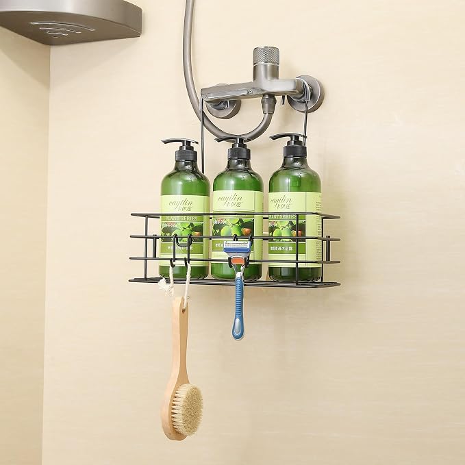1-Tier Shower Caddy Hanging Shower Organizer Rack with Hooks Over The Door - Image 5