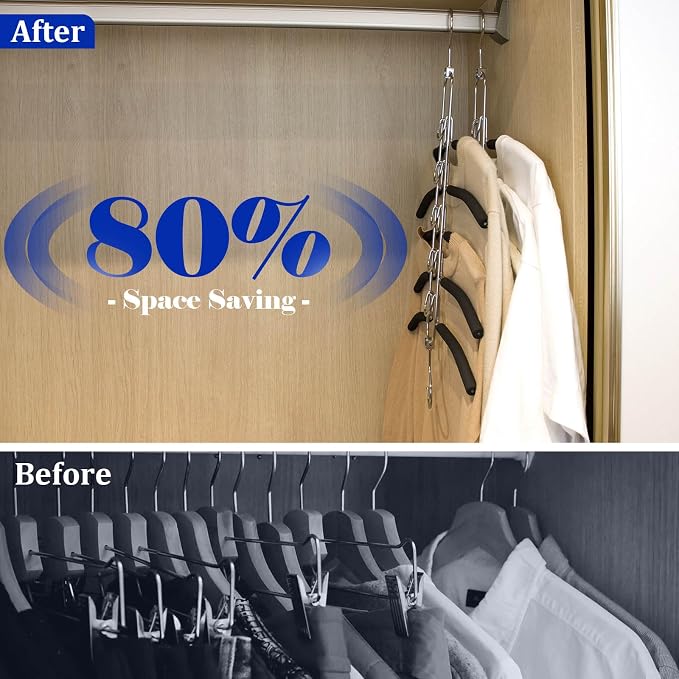 5-in-1 Anti Slip Stainless Metal Clothes Hange,Space Saving Thin Shirt Hangers,Multi Layers Magic Sweater Hanger,Used for Wardrobe Organizer or Vacation and Business Trips (1, Black) - Image 3
