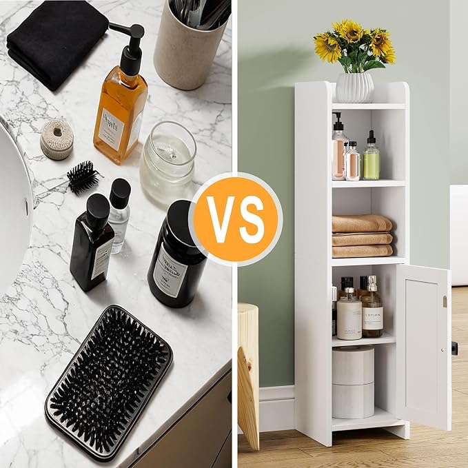 Lomojo Small Bathroom Storage Cabinet Corner, 7.87"Dx7.87"W x31.5"H (White) - Image 4