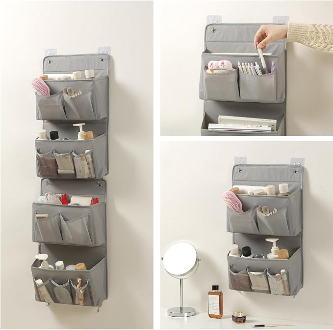 Wall Hanging Organizer – Over the Door Storage & Behind Door Organizer for Dormitory, Bathroom, Bedroom, Kitchen, Nursery, Space-Saving (Grey, 2 Pack) - Image 5