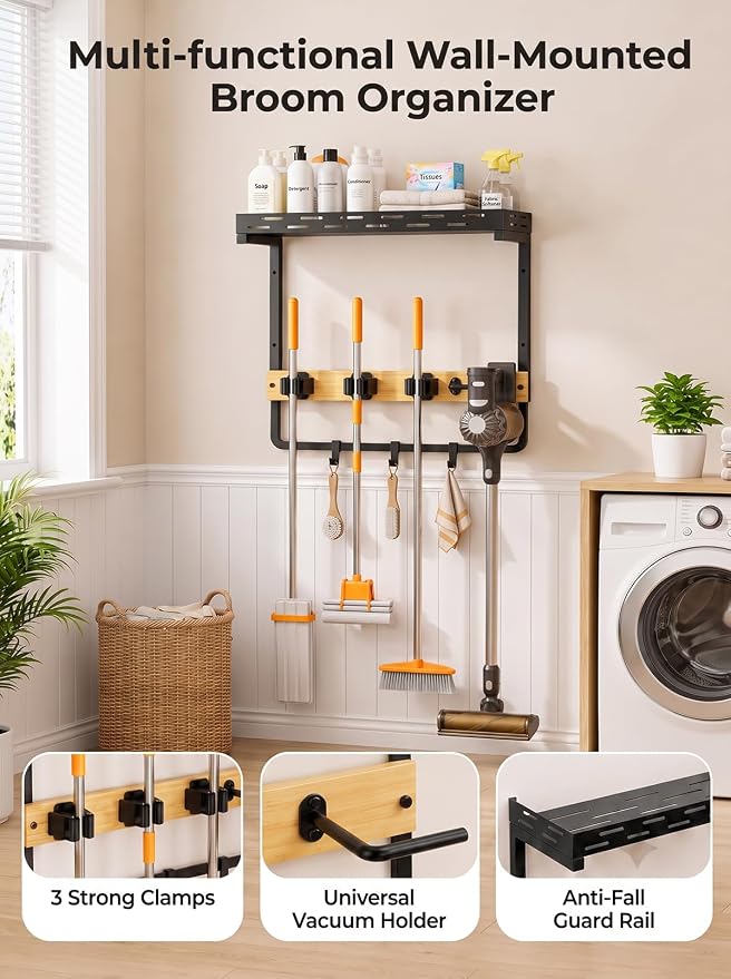 Deloban Broom Holder Wall Mount,16.6" Small Mop Tool Organizer - Image 4