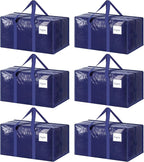 6 Pack Extra Heavy Duty Large Moving Bags with Strong Zipper, Dark Blue | Comfortable Handles, Sturdy & Durable Clothes Storage Bags Totes Bins, Blue Packing Moving Boxes for College Supplies by Fygrip