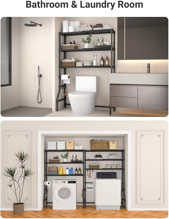 Over The Toilet Storage Rack with Expandable 3-Tier Adjustable Height & Width (22"-38") Bathroom Organizer Shelves Space Saver Above Toilet Over Washer and Dryer Shelf for Laundry Room - Image 4
