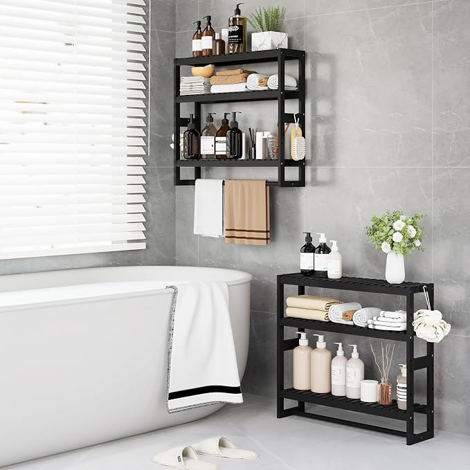 RRX Bathroom Shelf Storage Organizer, Shelf 3-Tier Adjustable Layer, Black - Image 4
