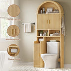Itaar Arched Over The Toilet Storage Cabinet, 78.7" H Fluted Bathroom Organizer with Reversible Side Cabinet, Adjustable Shelves, Anti-Tipping, Hooks & Paper Holder for Bathroom Laundry Room, Oak - Image 9