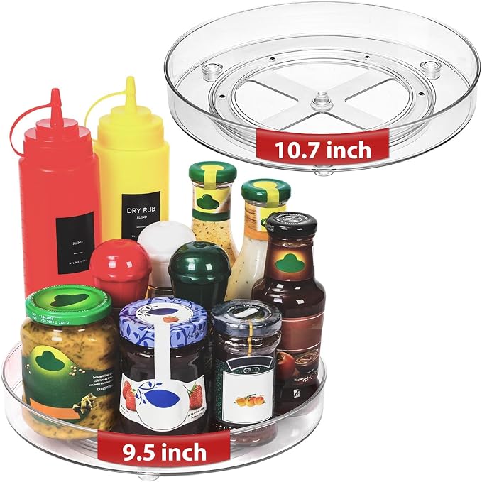 Optish 4 Pack Lazy Susan Organizer, 9.5 Inch, 10.7 Inch Lazy Susan Turntable for Cabinet, Turntable Organizer for Pantry Organizers and Storage, Non-Skid Fridge Organizer by Optish