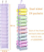 Legging Storage Bag Storage Hanger Can Holds 24 Leggings or Shirts Jeans Compartment Storage Hanger, Foldable Leggings Organizer Clothes Portable Closets Roll Holder (Light Purple) - Image 2